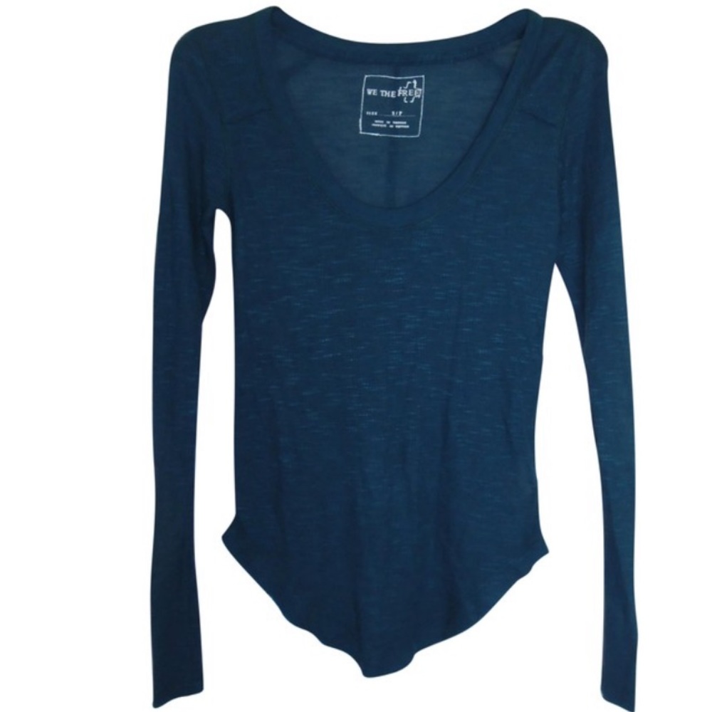 FREE PEOPLE DEEP TEAL Blue LONG SLEEVE KNIT TOP SHIRT BLOUSE Sz.XS